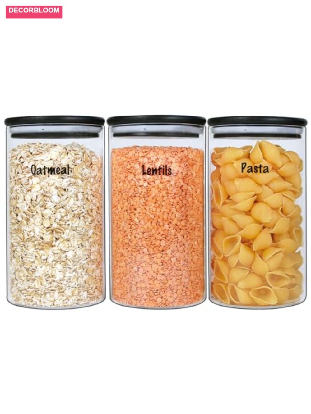 Glass Jars with Black Lids, 3 Pack 48oz Airtight Food Storage Canisters